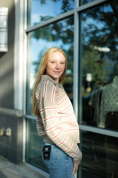 Stripe Polo Collared Sweater
