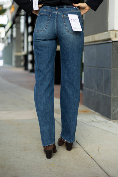 Medium wash, straight jean for women
