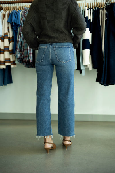 Medium wash, straight leg jeans from Agolde