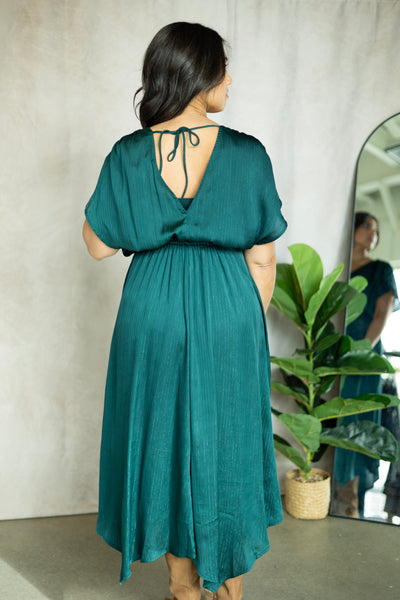 Surplice Handkerchief Midi Dress