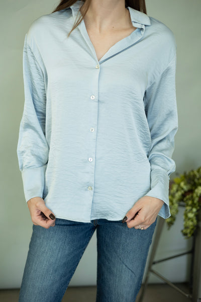 Light blue, satin button up