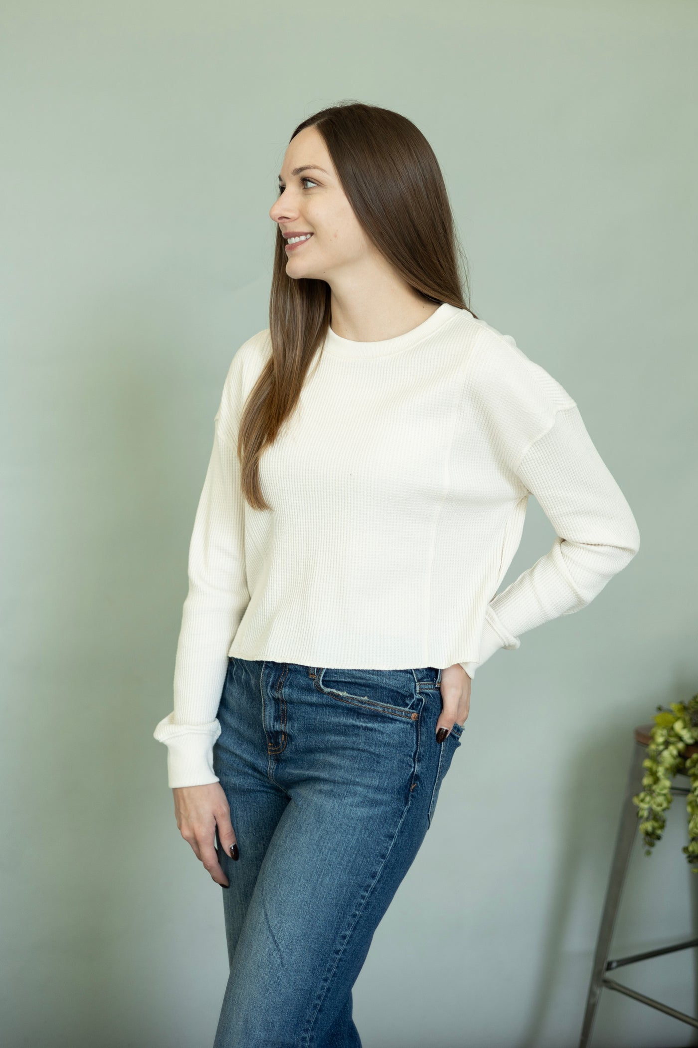 Waffle knit, thermal top for women