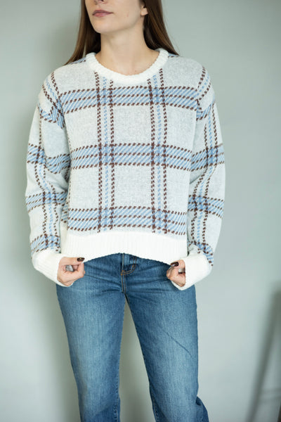 Blue & brown plaid sweater