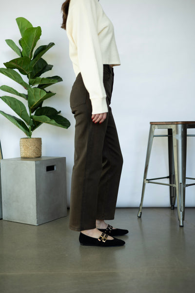 Brown, coated denim for women