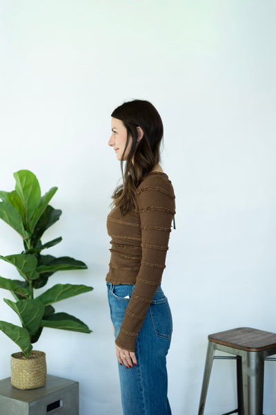 Brown long sleeve with ruffle stripes