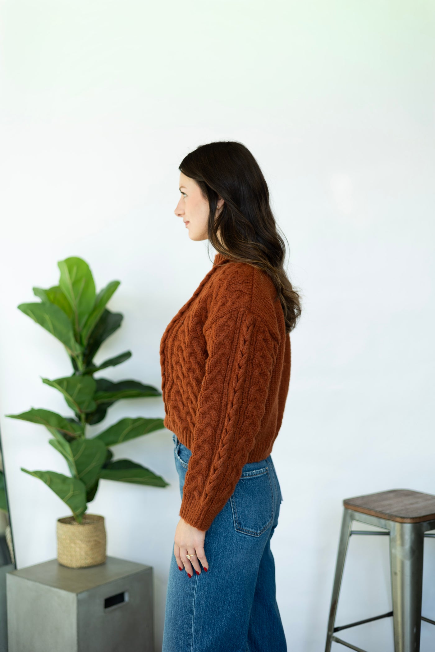 Rust color cable knit sweater