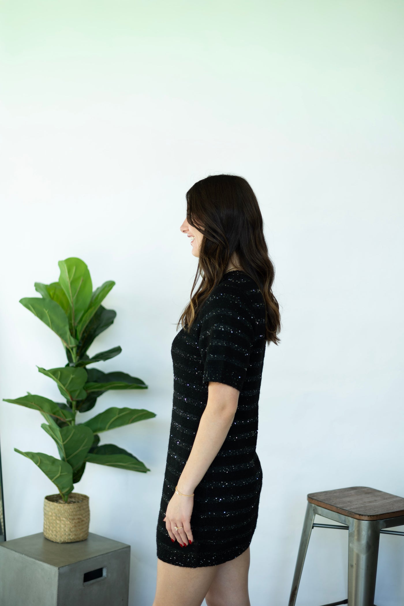 Black, sparkly sweater dress
