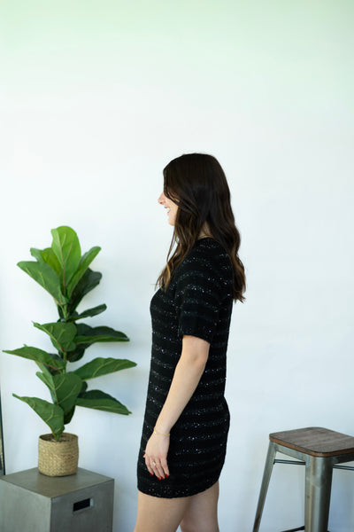 Black, sparkly sweater dress