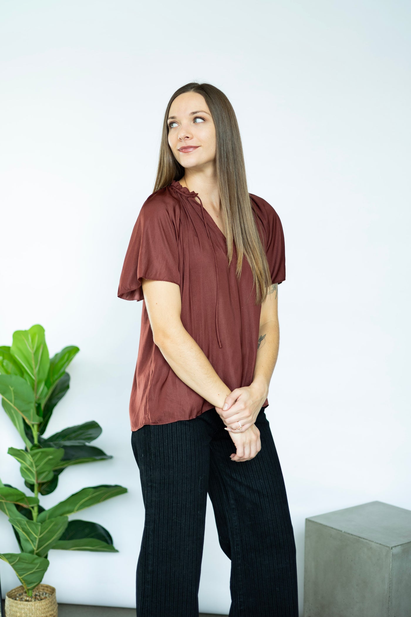 Maroon short sleeve blouse