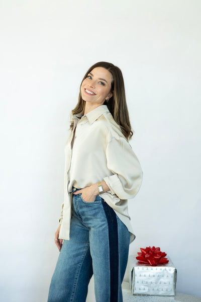 Cream satin blouse for women