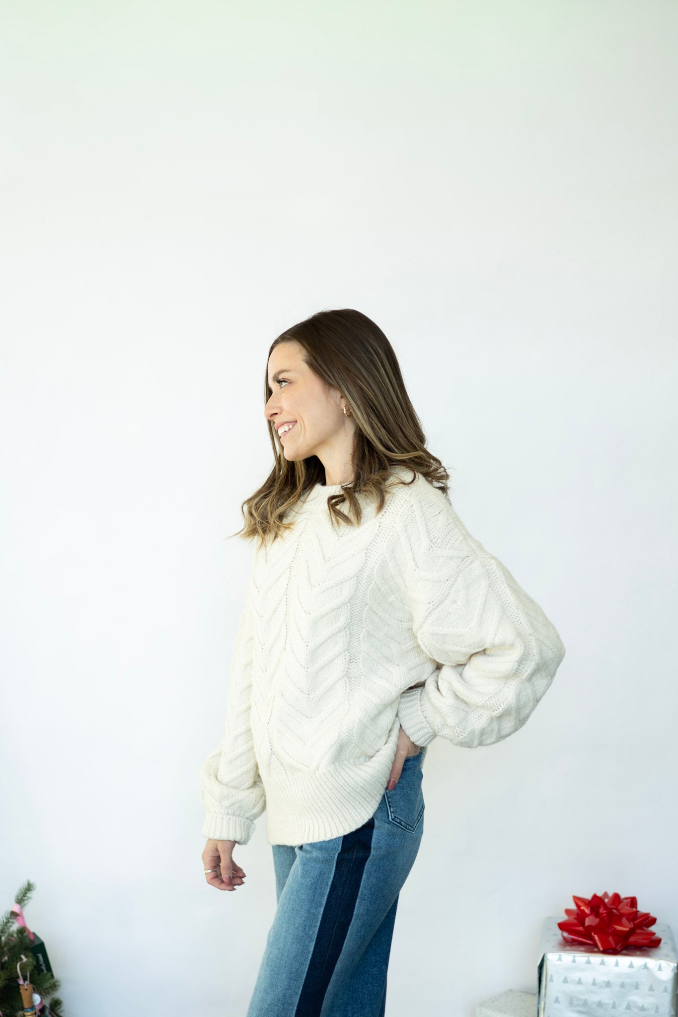 Cream, oversized, cable knit sweater