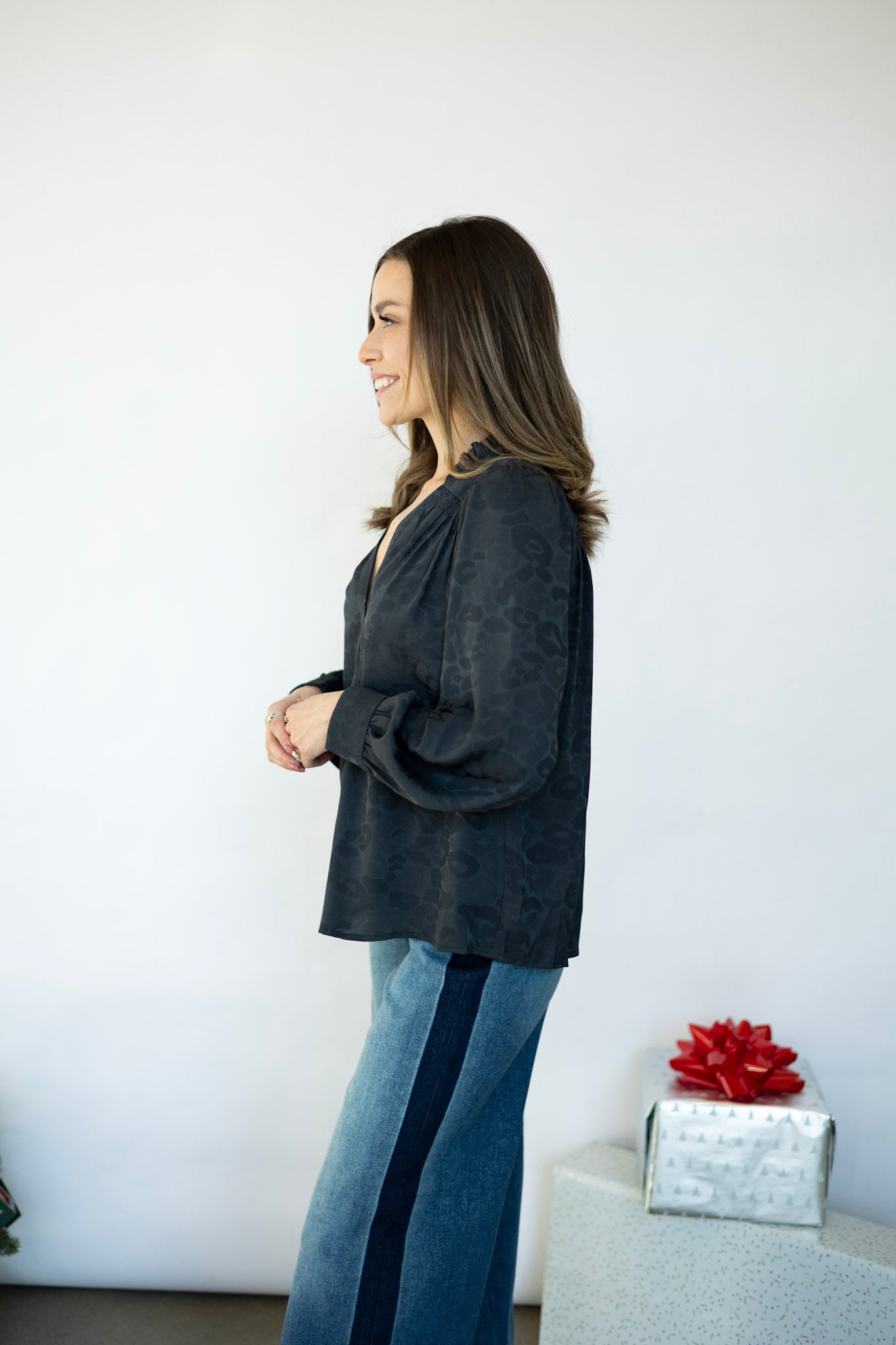 Cheetah print, long sleeve blouse