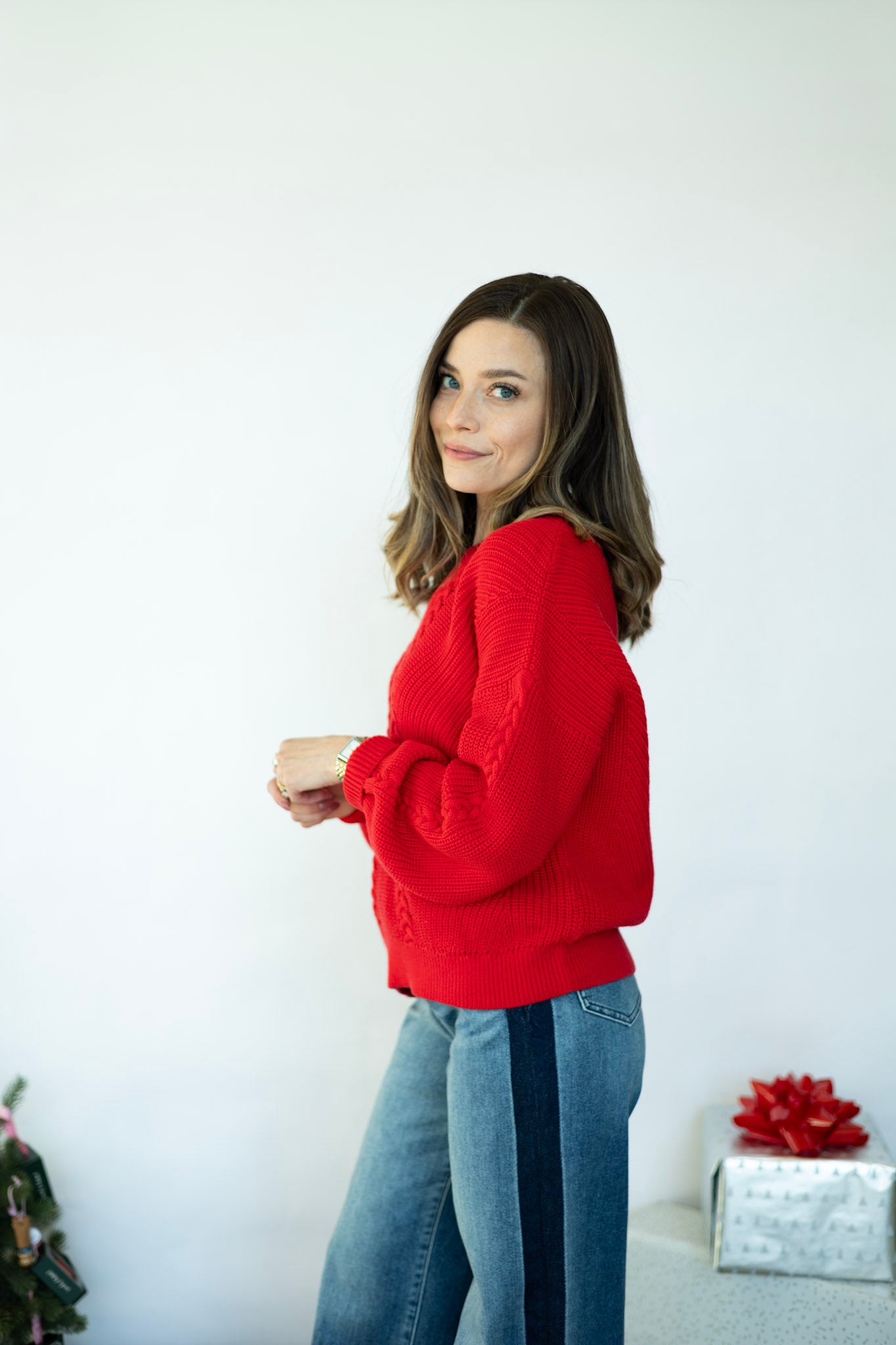 Bright red knitted sweater