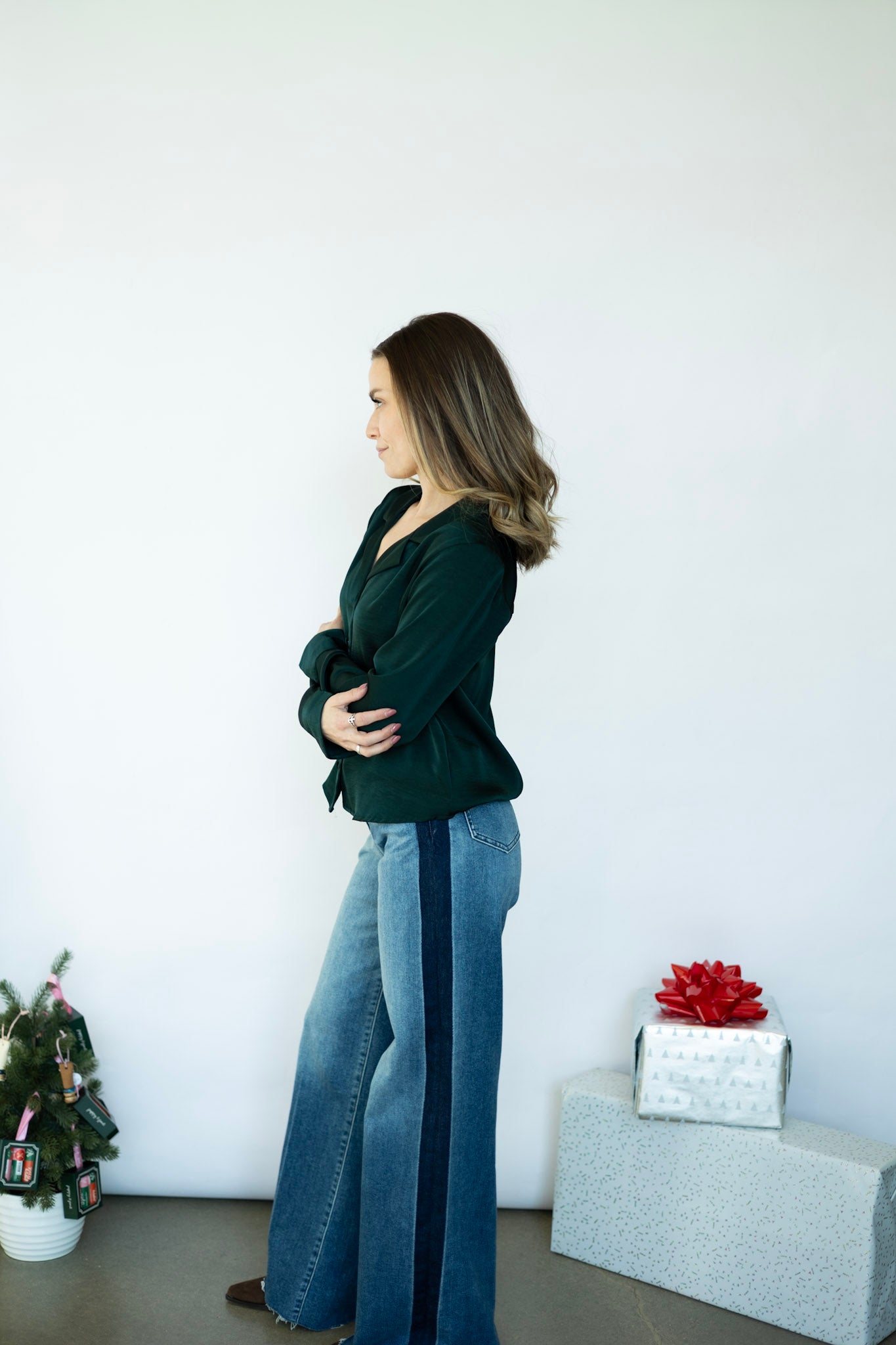 Green button down blouse