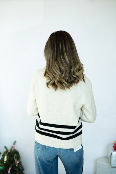 V-neck sweater with stripes