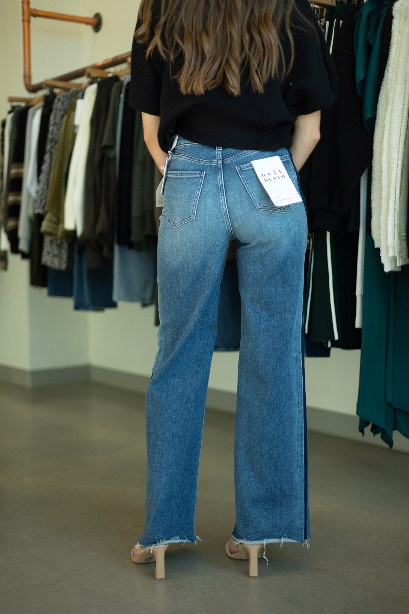 Wide leg denim with side stripe