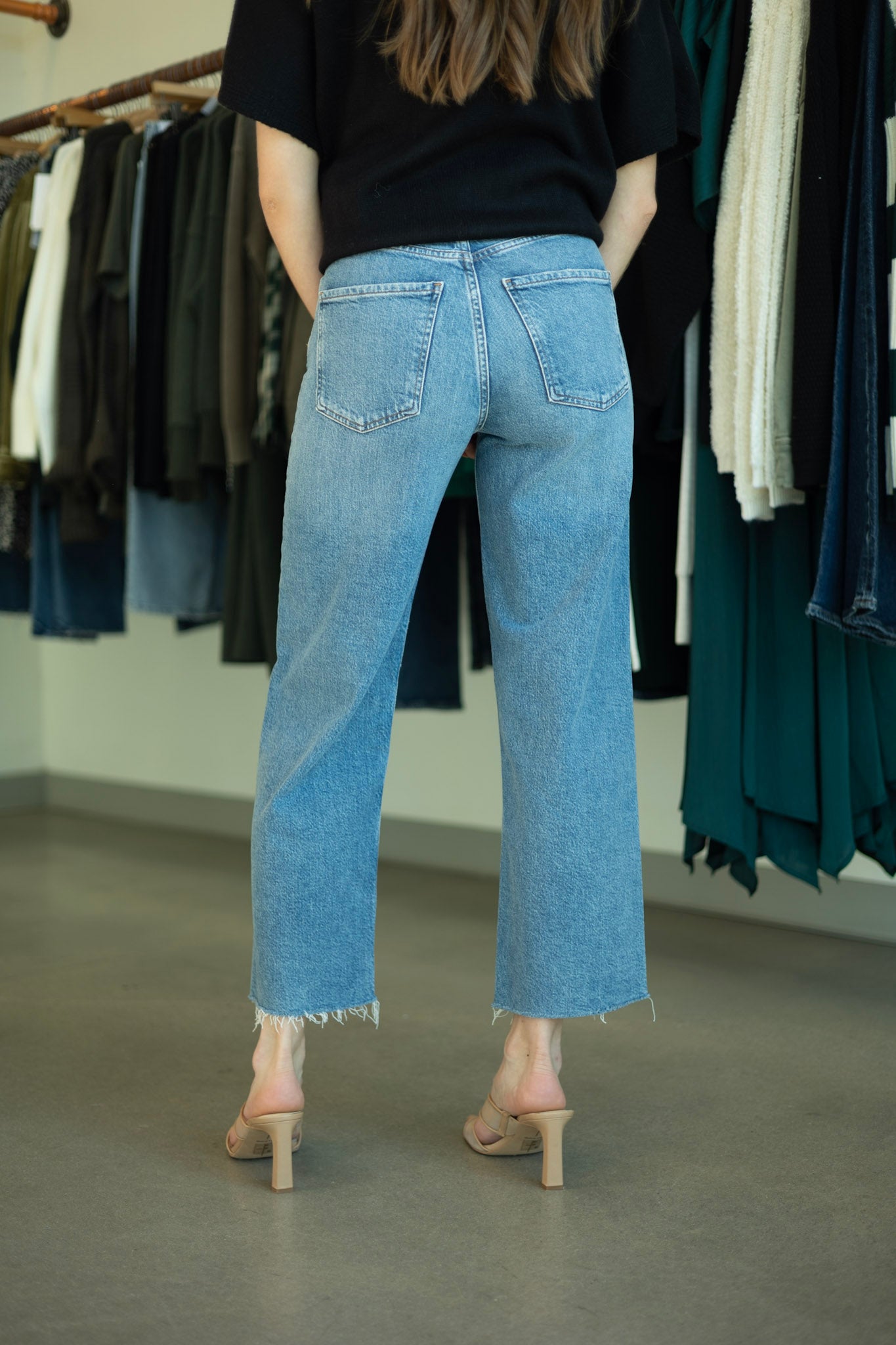 Wide leg, raw hem premium denim