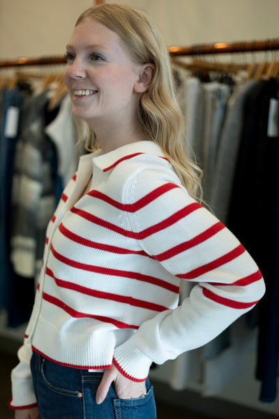 White & red striped cardigan