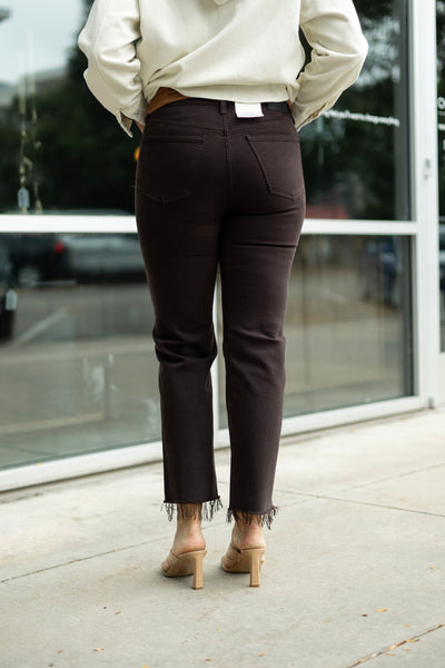 Cropped, straight leg denim (brown)