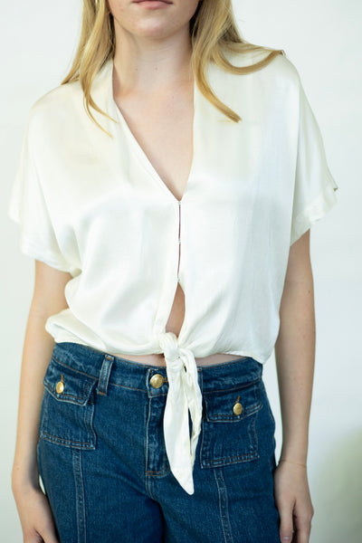White, satin tie top