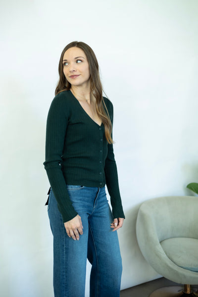 Dark green button down sweater top