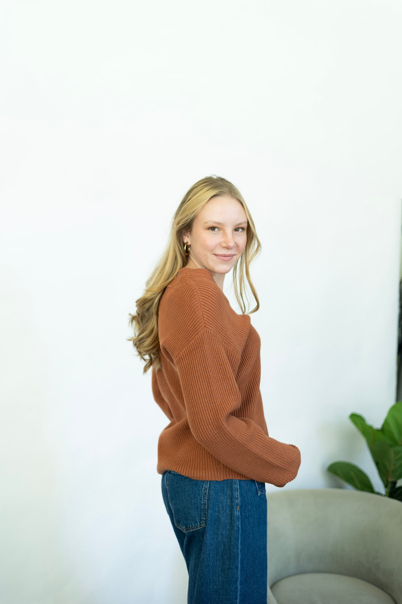 Women's orange v-neck sweater