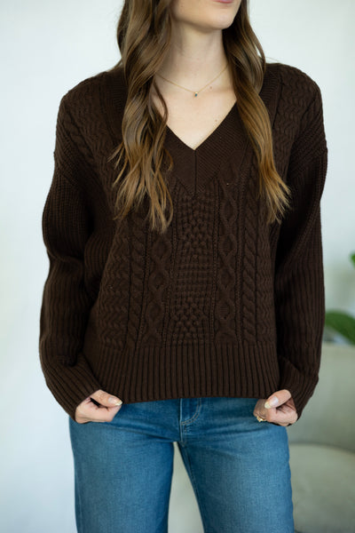 Classic brown v-neck sweater for women