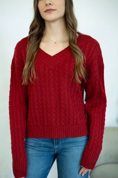Crimson red v-neck sweater