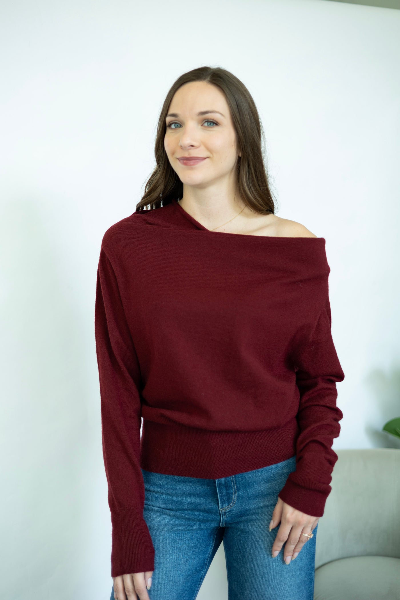 Crimson off the shoulder sweater