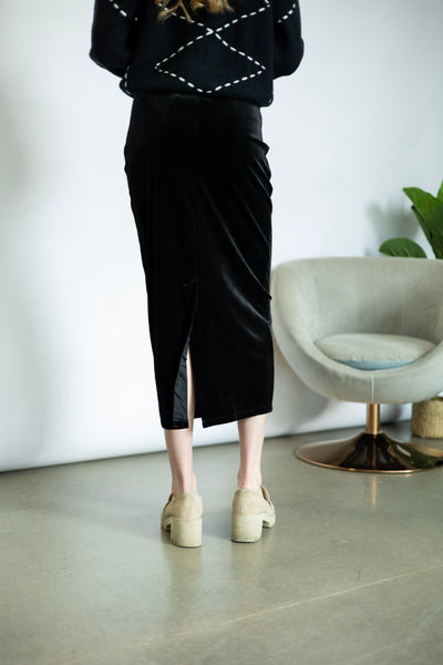 Black, Velvet midi skirt