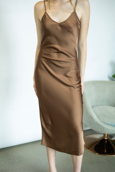 Golden, satin midi dress