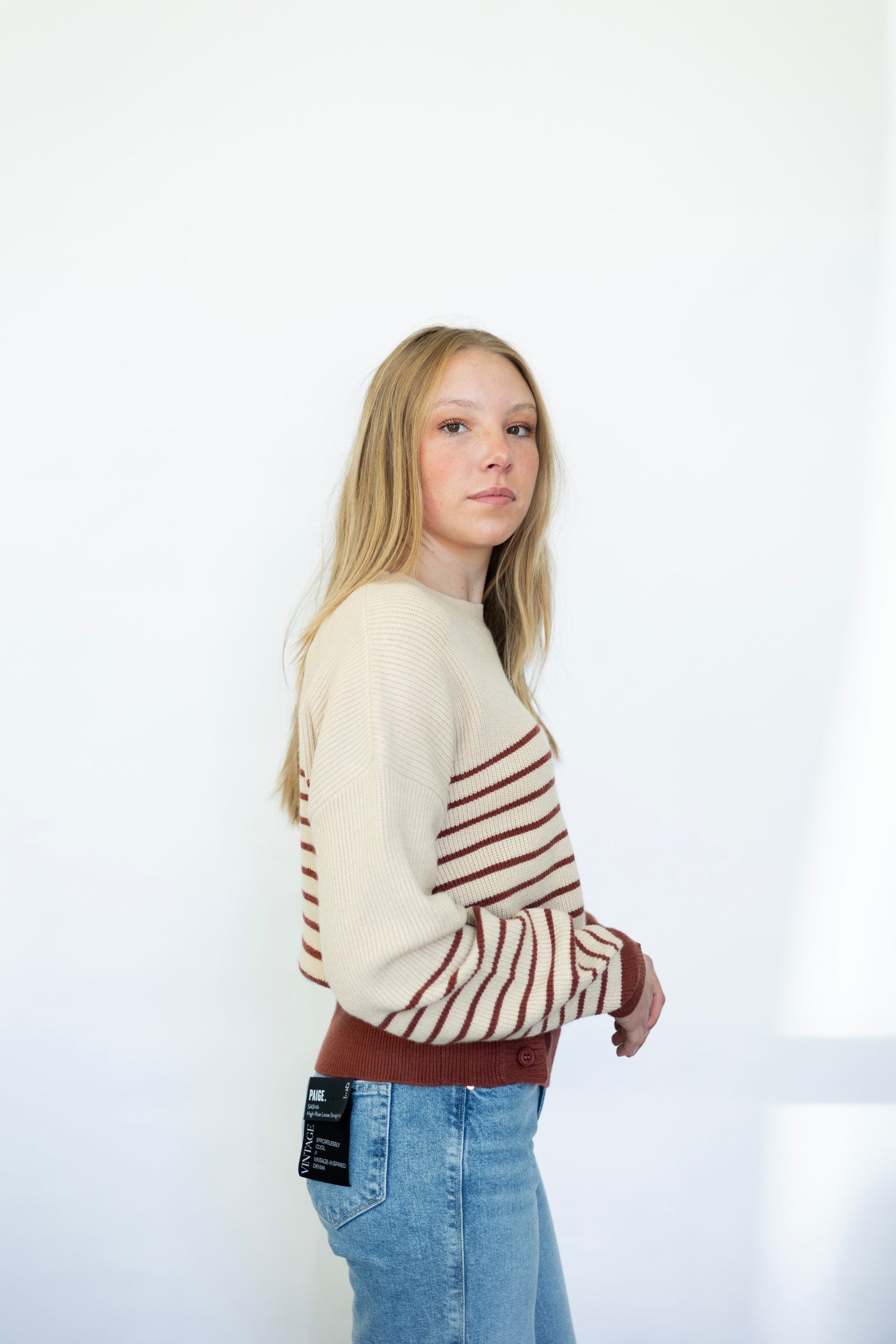 Buttoned Bottom Stripe Sweater