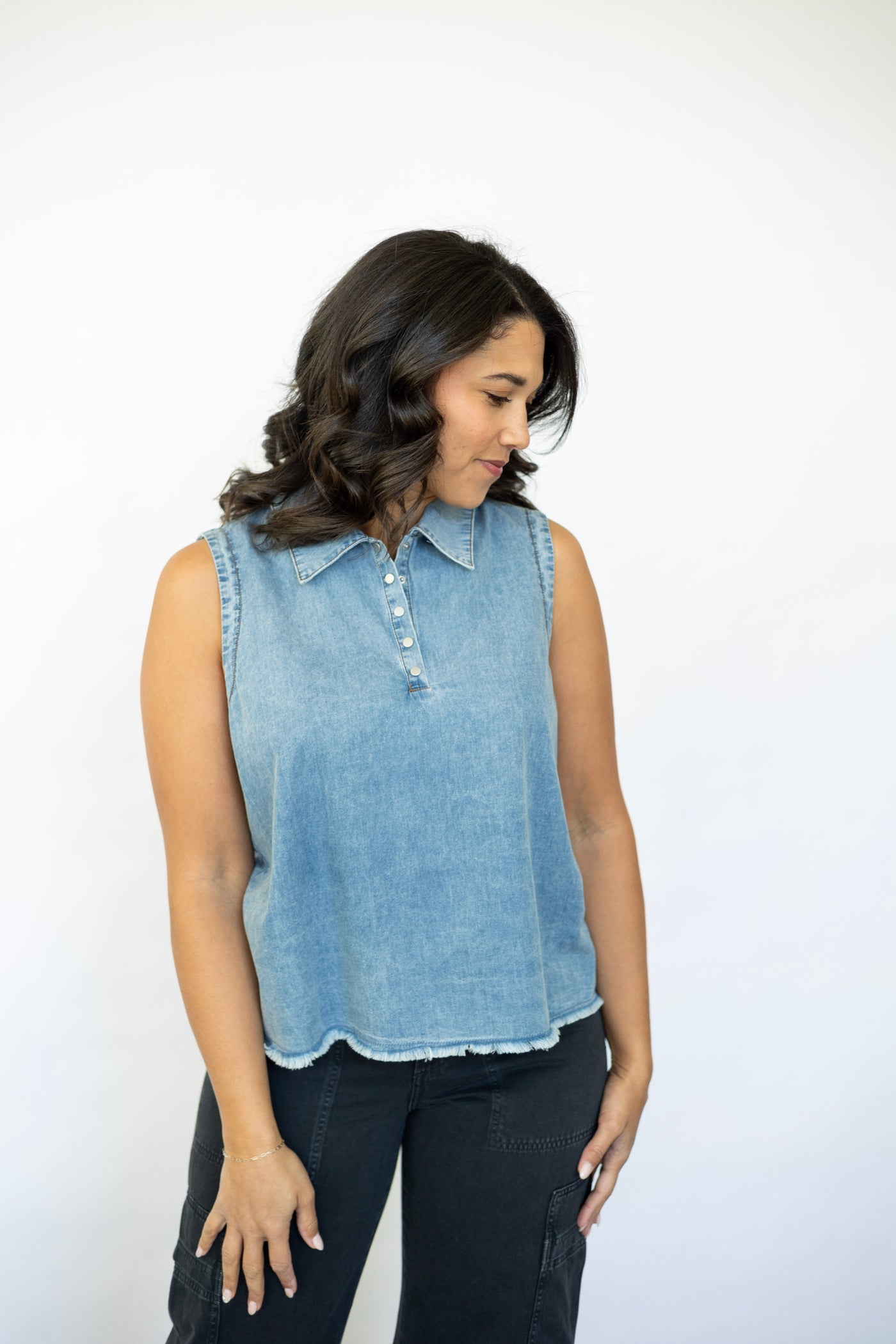 Chambray Fringe Snap Polo