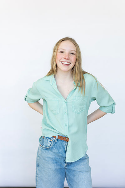 Teal button down womens