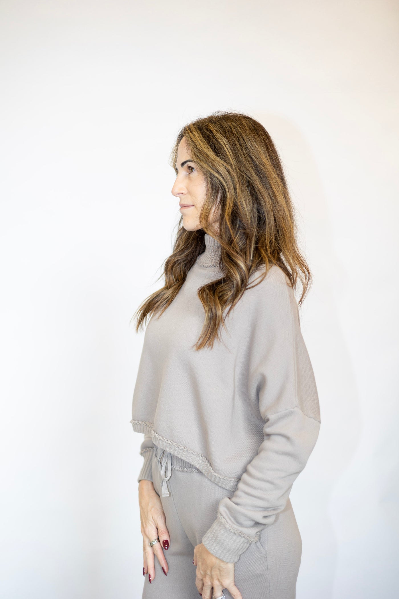 Turtleneck Drop Shoulder Mixed Top