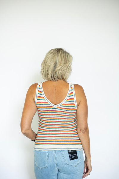Rainbow striped knitted tank