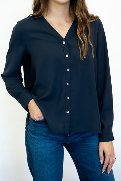 V-Neck Button Down Blouse