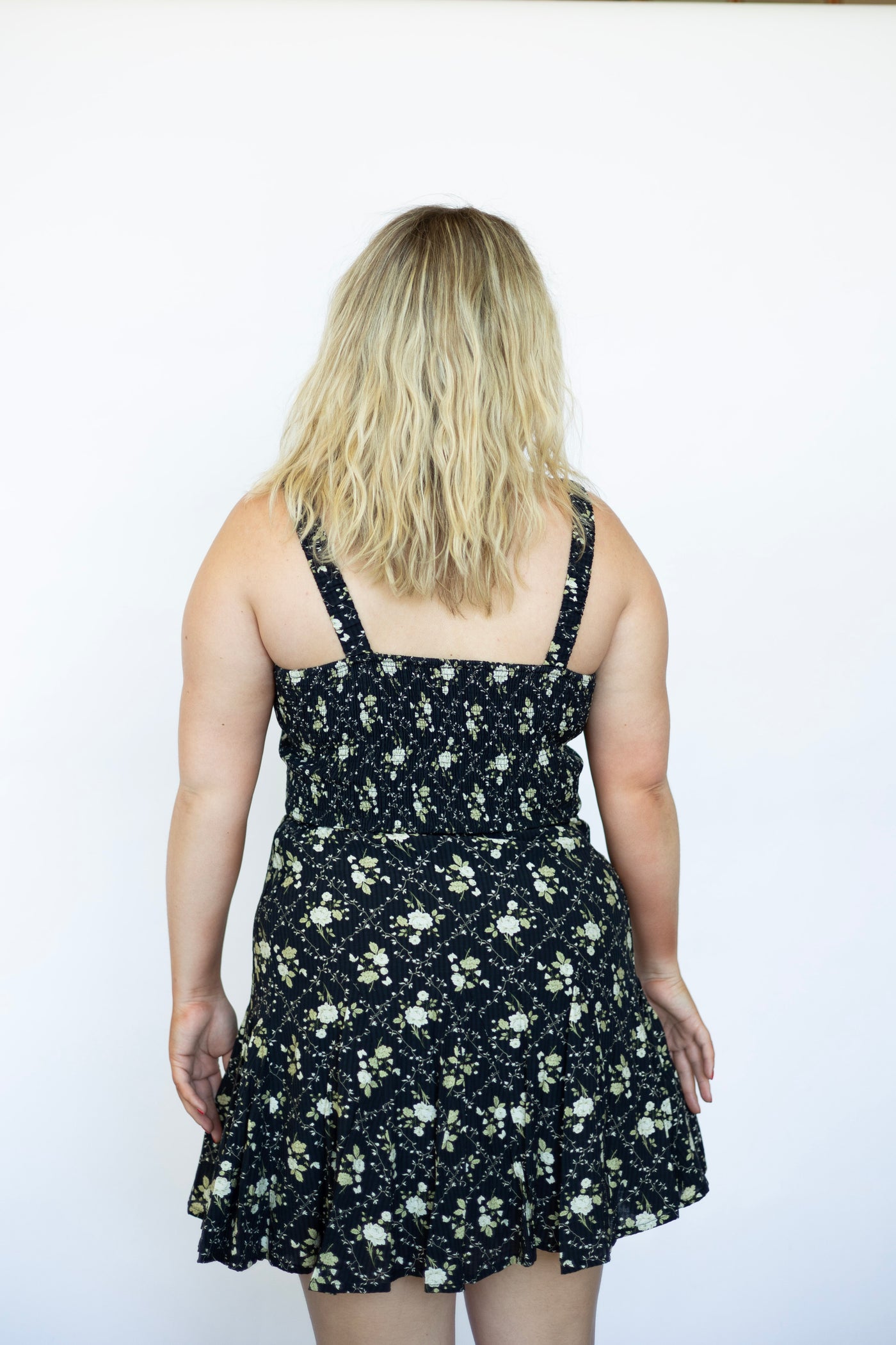 Navy blue floral mini dress