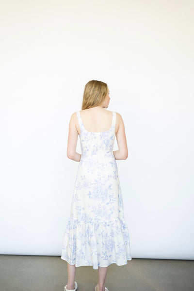 White dress with lilac flowers