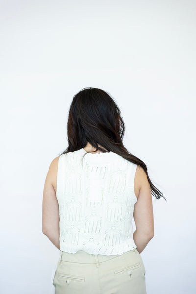 Open knit tie front sweater vest