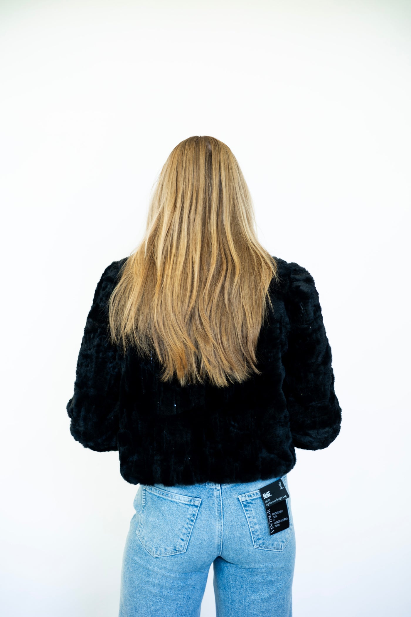 Sequin Faux Fur Puff Sleeve Jacket