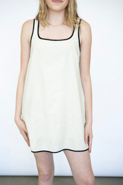 Linen Sleeveless Piping Detail Dress