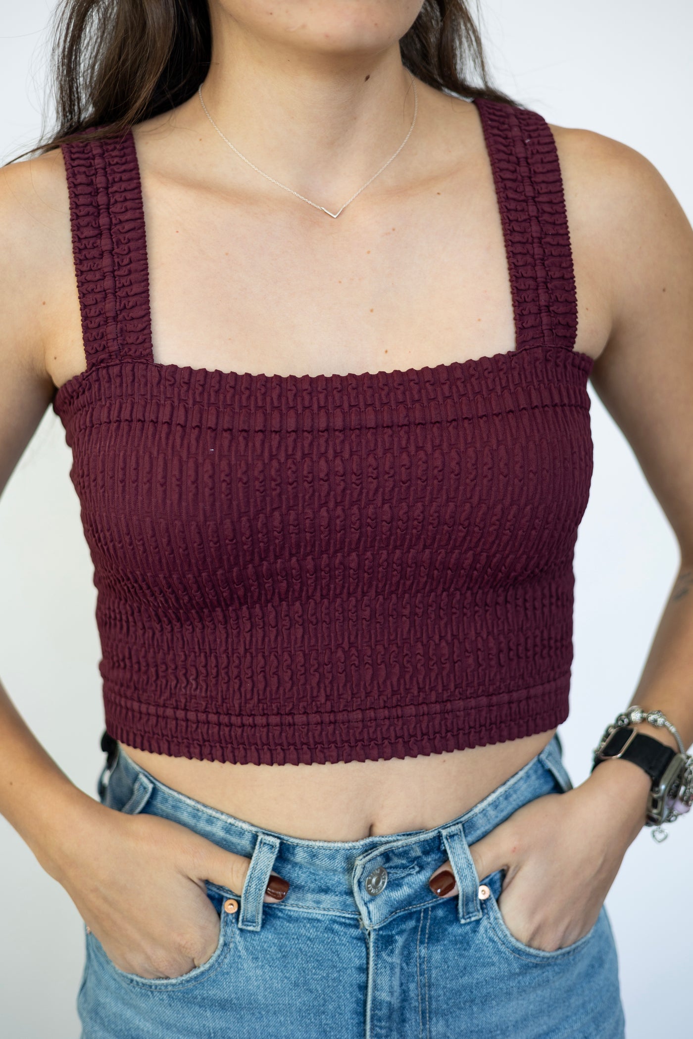 Shirred Square Neck Crop Top