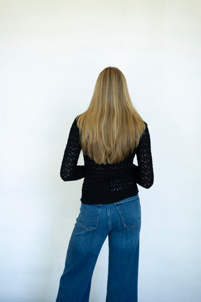 Sheer lace long sleeve button down 