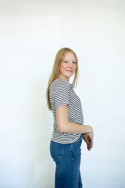 Striped notch neck tee shirt