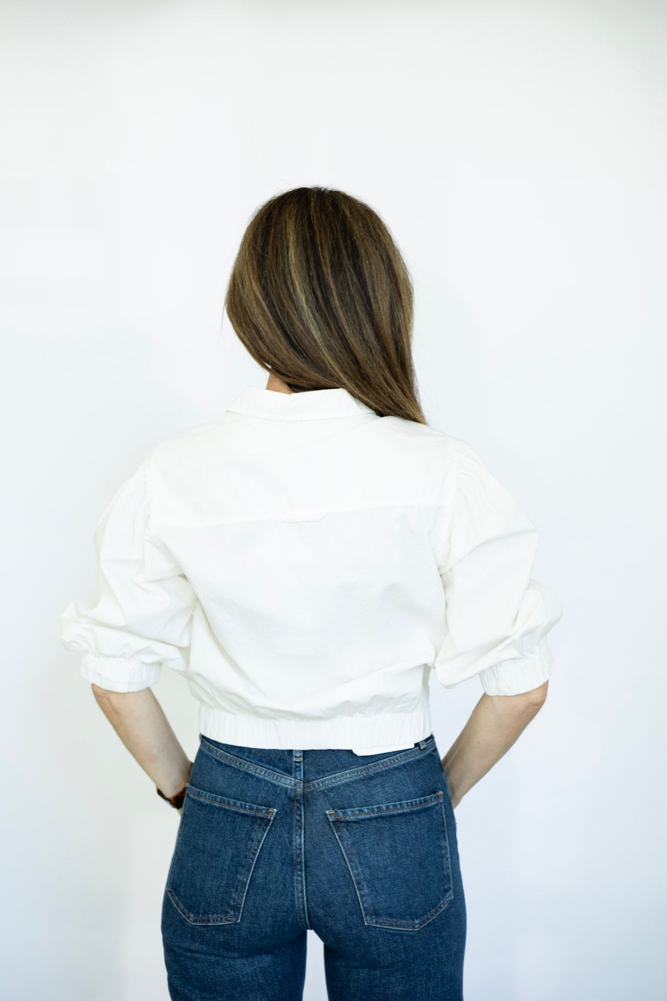 Cropped white button down