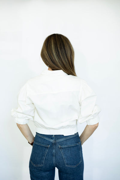 Cropped white button down