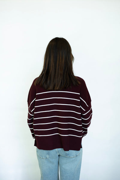 Burgundy and white striped sweater