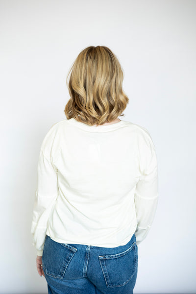 Shirred Sleeve Detail Split Neck Tee