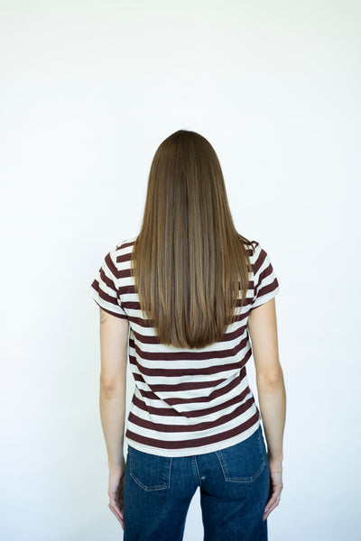 Women's maroon striped tee
